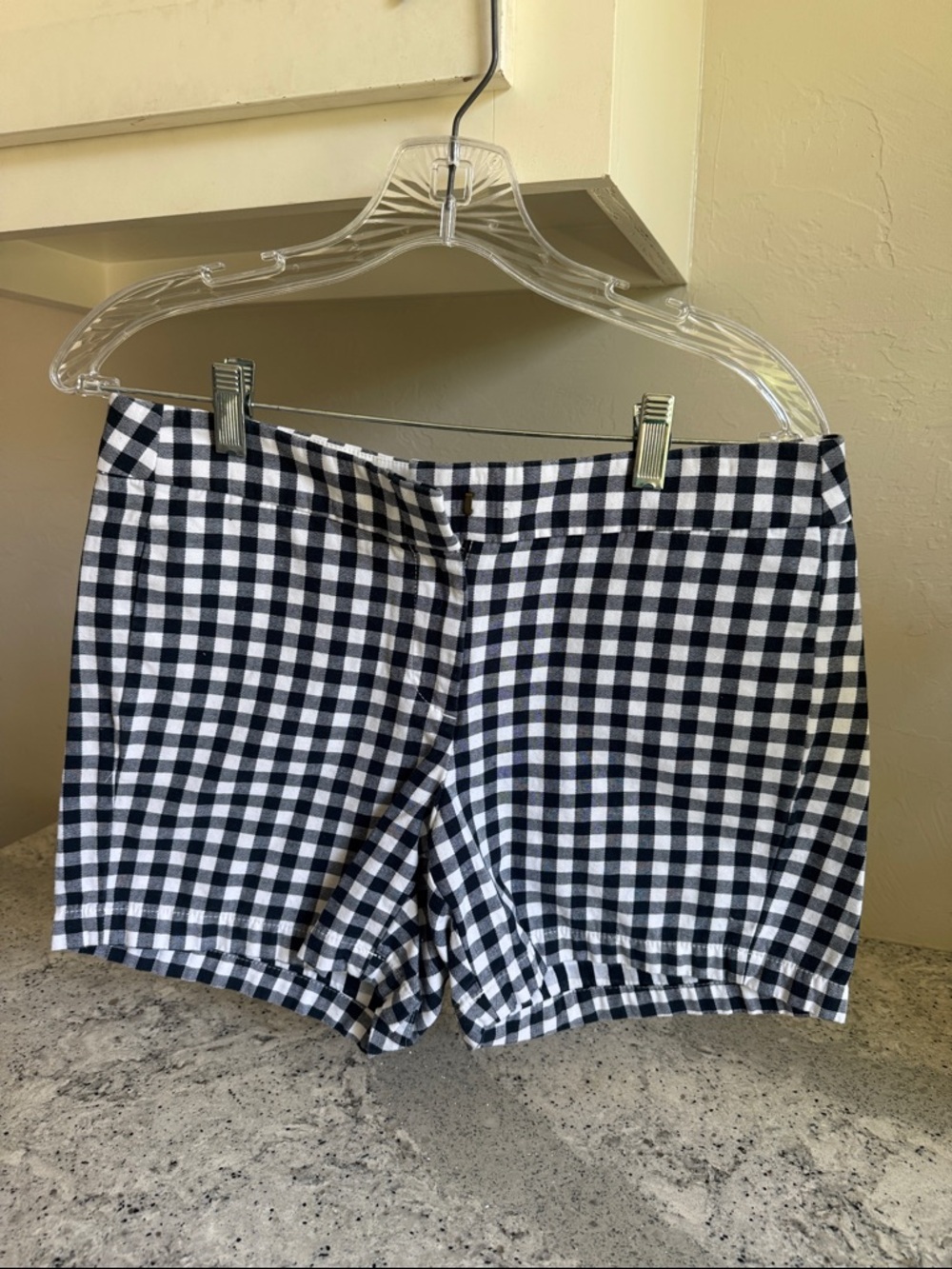 J. Crew Factory Navy and White Gingham Shorts